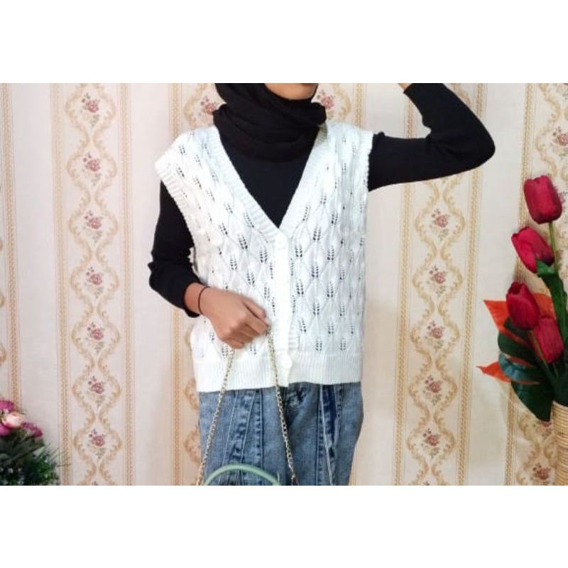 VEST KANCING RAISA MOTIF DAUN PREMIUM