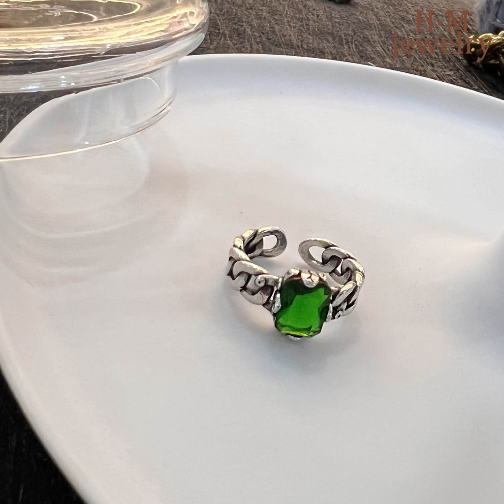 Cincin Sterling Silver 925 Model Terbuka Dengan Emerald Untuk Wanita