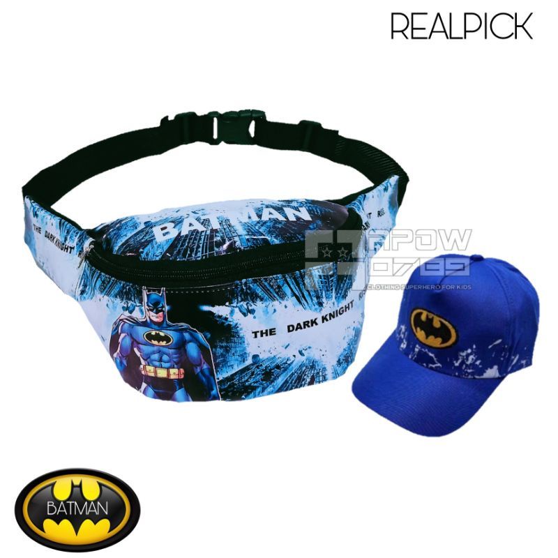 Paket 2in1 Waistbag anak batman free topi batman