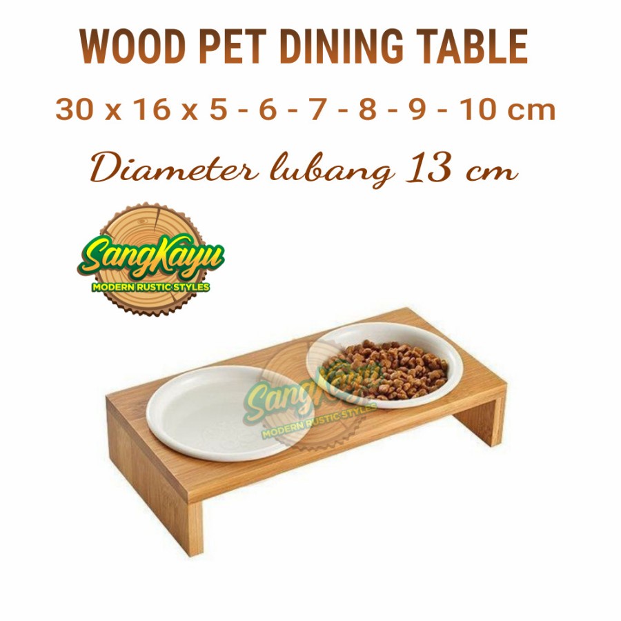 SangKayu Tempat Makanan Kucing Tempat Makan Anjing Kayu Wood Pet Dining Table