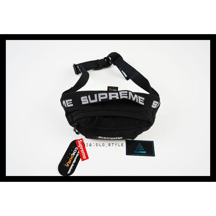 075l tas supreme waistbag supreme ss18 mirror quality 1:1 like original - hitam s2xh