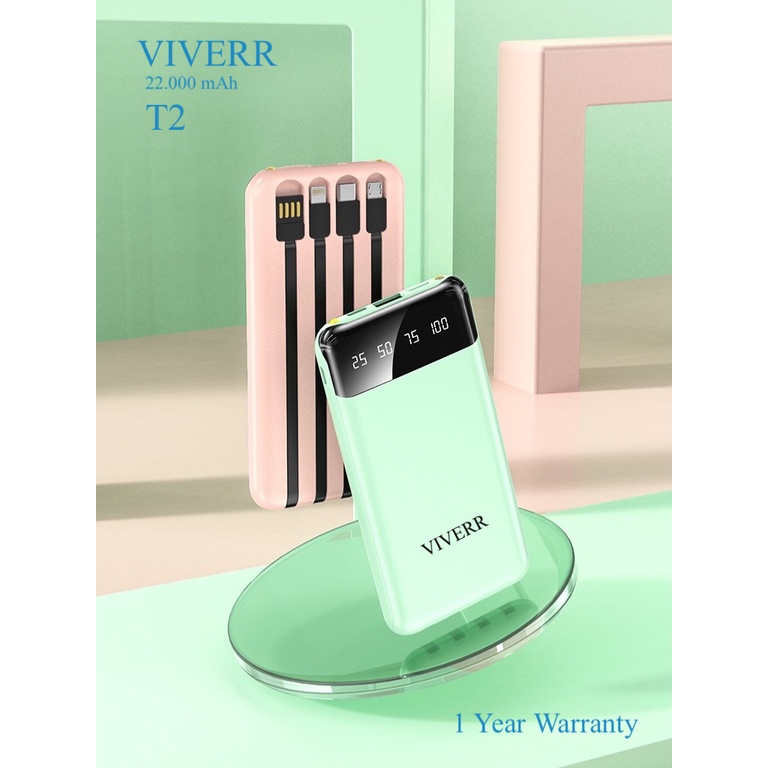 Powerbank Slim VIVERR T2 Kapasitas 22.000 mAh Fast charging Super Colour Rainbow Macarone garansi 1 tahun.