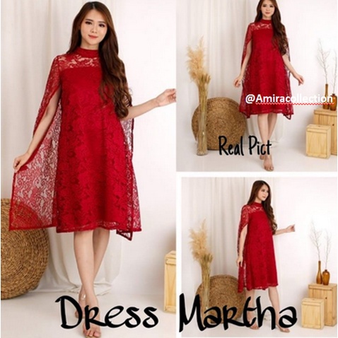 Baju Dress Pesta Natal Wanita Remaja Kondangan  Murah Kekinian Terbaru 2021 Dress Martha  Brokat Cor