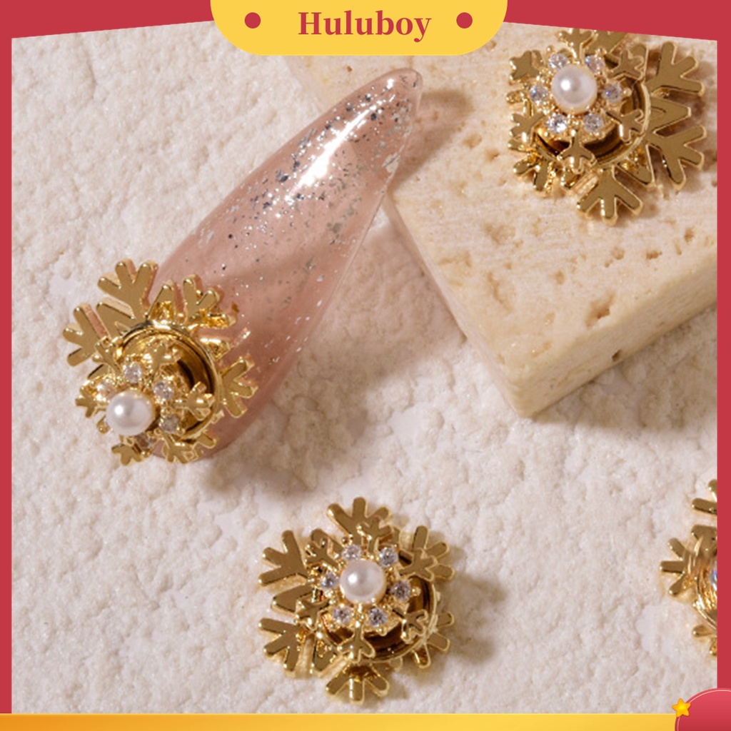 Huluboy Huluboy♡ Hiasan Kuku 3D Bentuk Snowflake Aksen Zircon + Mutiara Imitasi Untuk Nail Art / Manicure