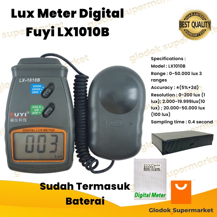 Lux Meter Digital Fuyi LX1010B Alat Ukur Kekuatan Cahaya Lumens Meter LX-1010B