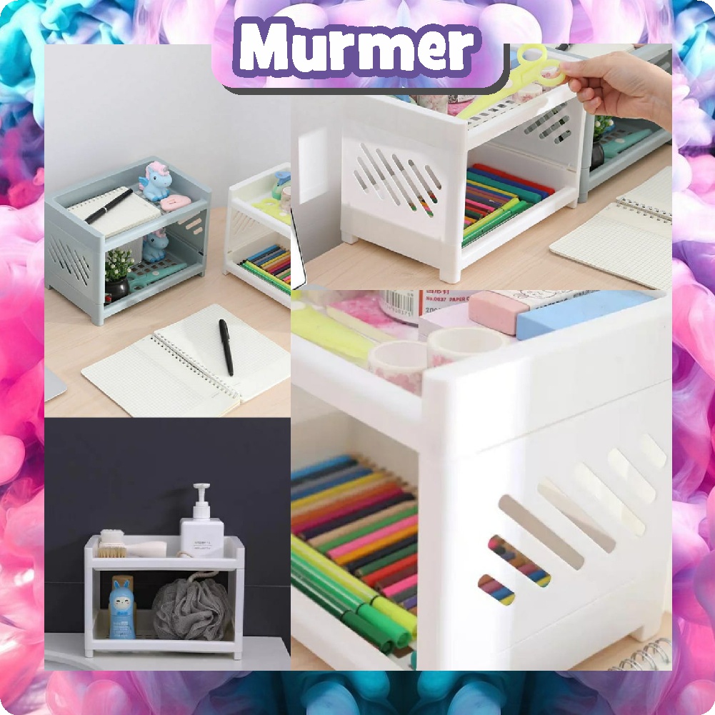 Murmerofficial R379 Rak Penyimpanan Desktop Lipat Double Layers Storage Rak Organizer Stationery