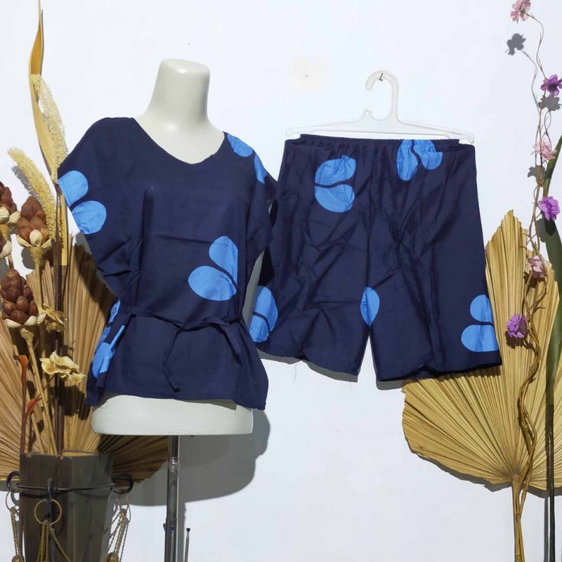 ONE SET TIE DYE SETELAN WANITA CELANA PENDEK RAYON XL BABYDOLL BALI KEKINIAN TIEDYE MOTIF KOPI-A