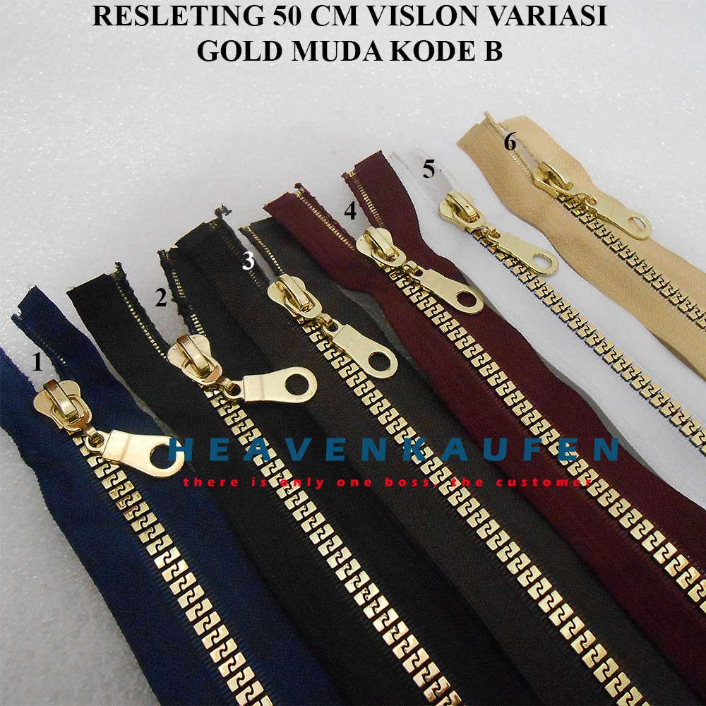 Resleting Zipper 50 cm Gold Muda Vislon Variasi Kode B Untuk Resleting Busana Abaya Gamis Dll