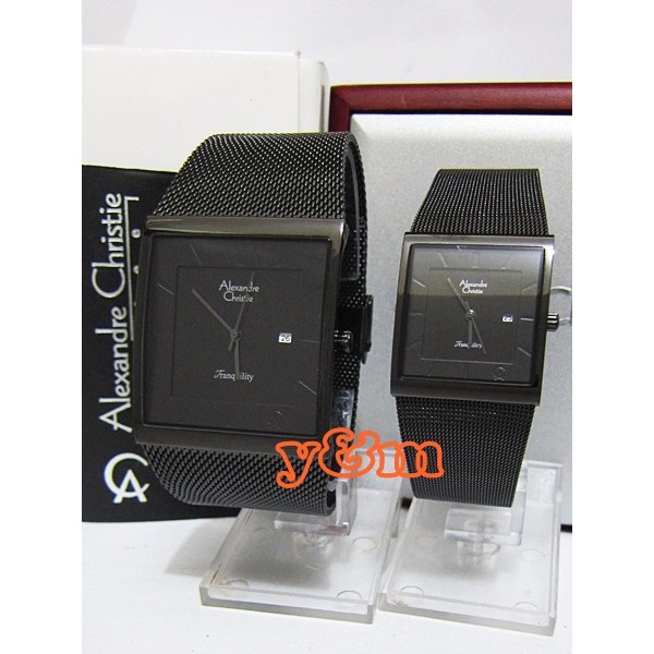Jam Couple AC Alexandre CHristie 8333 Tali Pasir Hitam Original F-14