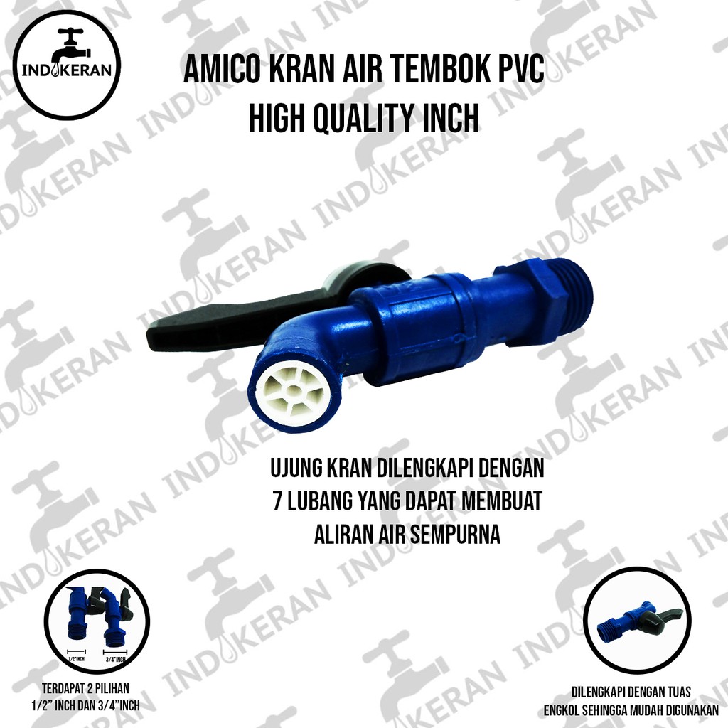 AMICO - Kran Air Tembok PVC Bola Kuningan - 3/4 Inch - High Quality