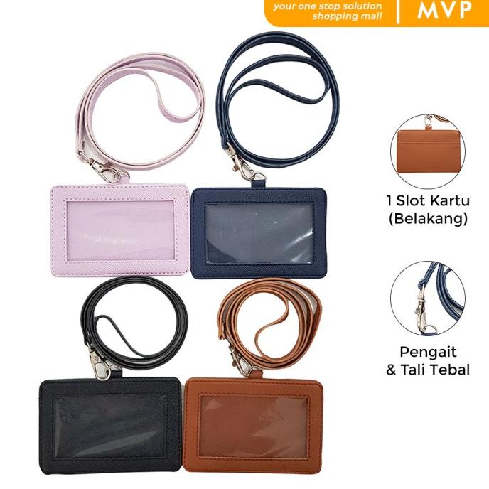

Name Tag Horizontal Kulit Lanyard Landscape PU Leather ID Card Holder