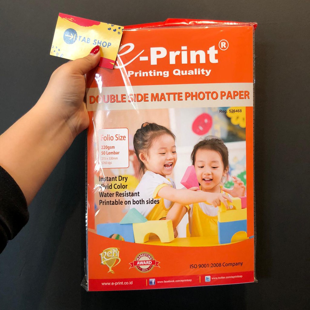 

TAB SHOP - EPRINT KERTAS SERTIFIKAT DOFF 2 SISI FOLIO 220 GSM - E-PRINT DOUBLE SIDE MATTE INKJET PAPER 220 GSM F4 50 LEMBAR