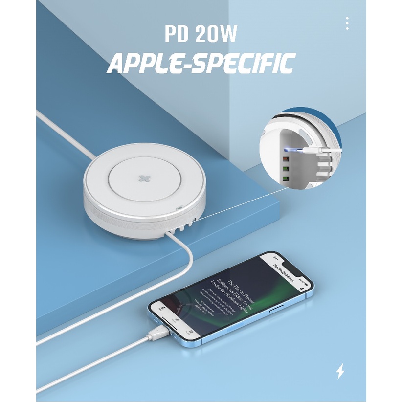 LDNIO AW003 - 32W Desktop Wireless Charger - 4 USB Port and Wireless Charger 15W - Support PD 20W