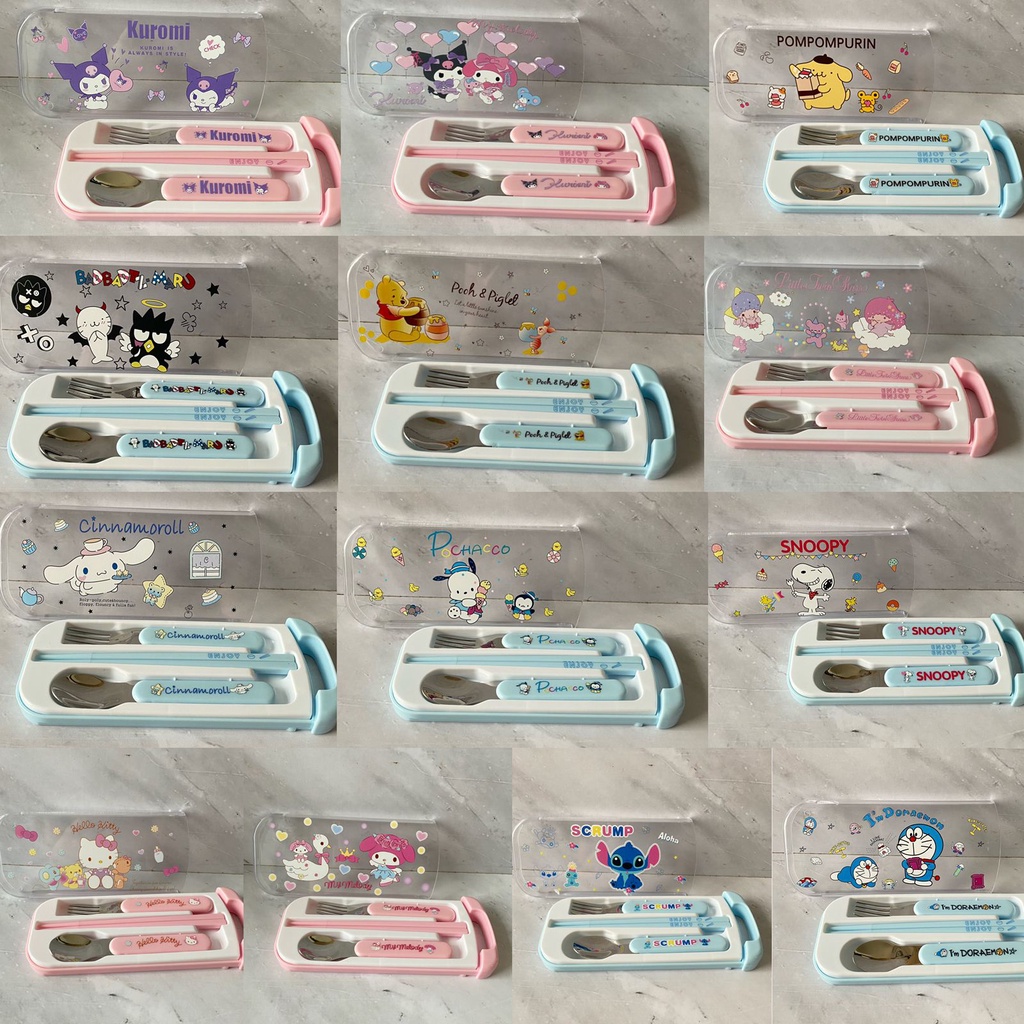 Sendok garpu anak stainless disney sanrio snoopy doraemon kuromi stitch hello kitty cinnamoroll batzmaru little twin star my melody pooh pompompurin