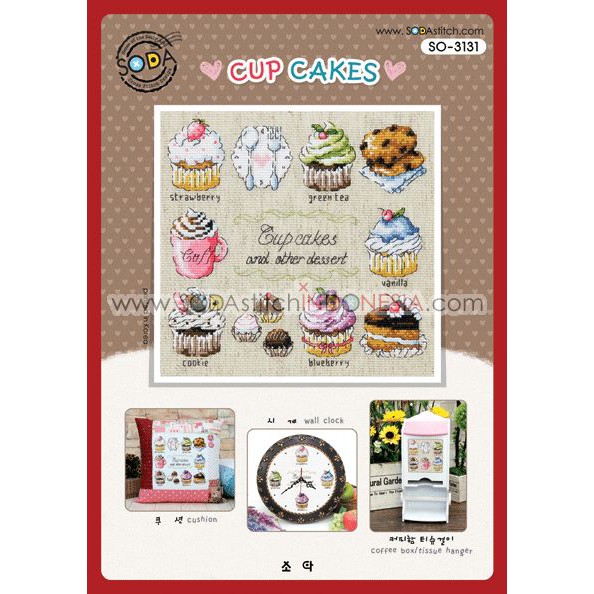 Paket DIY Craft Sulam Kristik Strimin Cross Stitch Sodastitch SO-3131 - Cup Cakes Kue Food Dessert