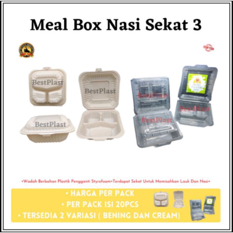 Meal box Sekat 3 Bening/Mika Nasi sekat 3 Bening