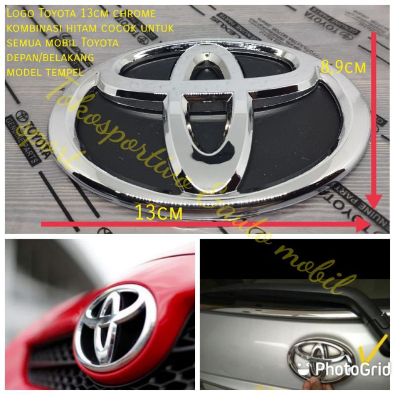 Logo Emblem Huruf Lambang Toyota 13cm chrome+hitam model tempel cocok untuk semua mobil Toyota