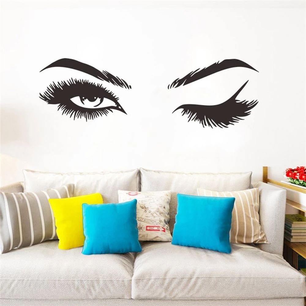 3d Fashion Bulu Mata Bros Rumah Hias Pretty Eyelashes Eyes Wall Decal Untuk Kamar Tidur Cewek Ruang Tamu Stiker Wallpaper Dekorasi Rumah Wanita Kecantikan Stiker Dinding DIY Wall Decal