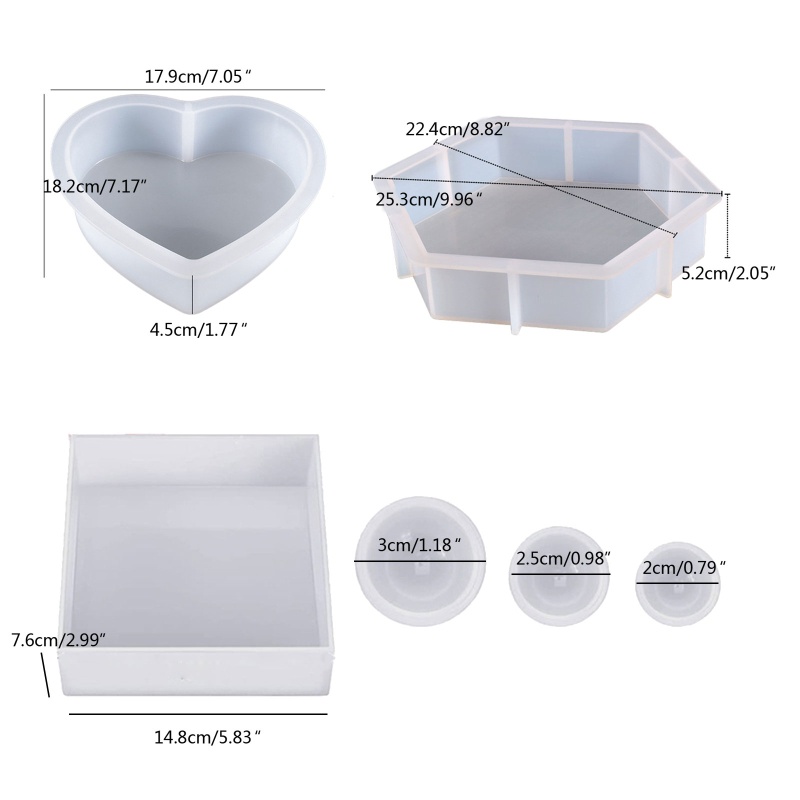 6pcs Cetakan Resin Bentuk Hati Geometris Heksagonal Bahan Silikon Untuk Hadiah Valentine Pernikahan