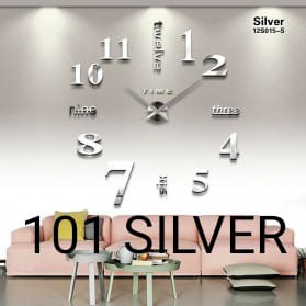 Jam Dinding Besar DIY 3D Giant Diameter 80-130cm Tempel Huruf Hiasan Angka Jumbo Raksasa Unik Aesthetic Minimalis-101 SILVER JUMBO