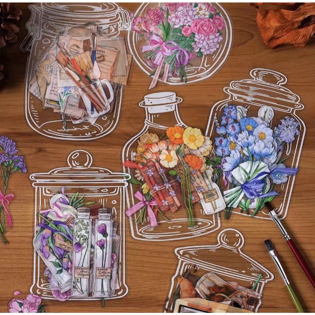 

20 Pcs STICKER PET FLOWER & VINTAGE Stiker Bunga Transparan Aesthetic