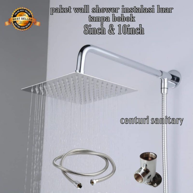 wall shower mandi tanpa bobok/wall shower+shower arm+selang+tiang