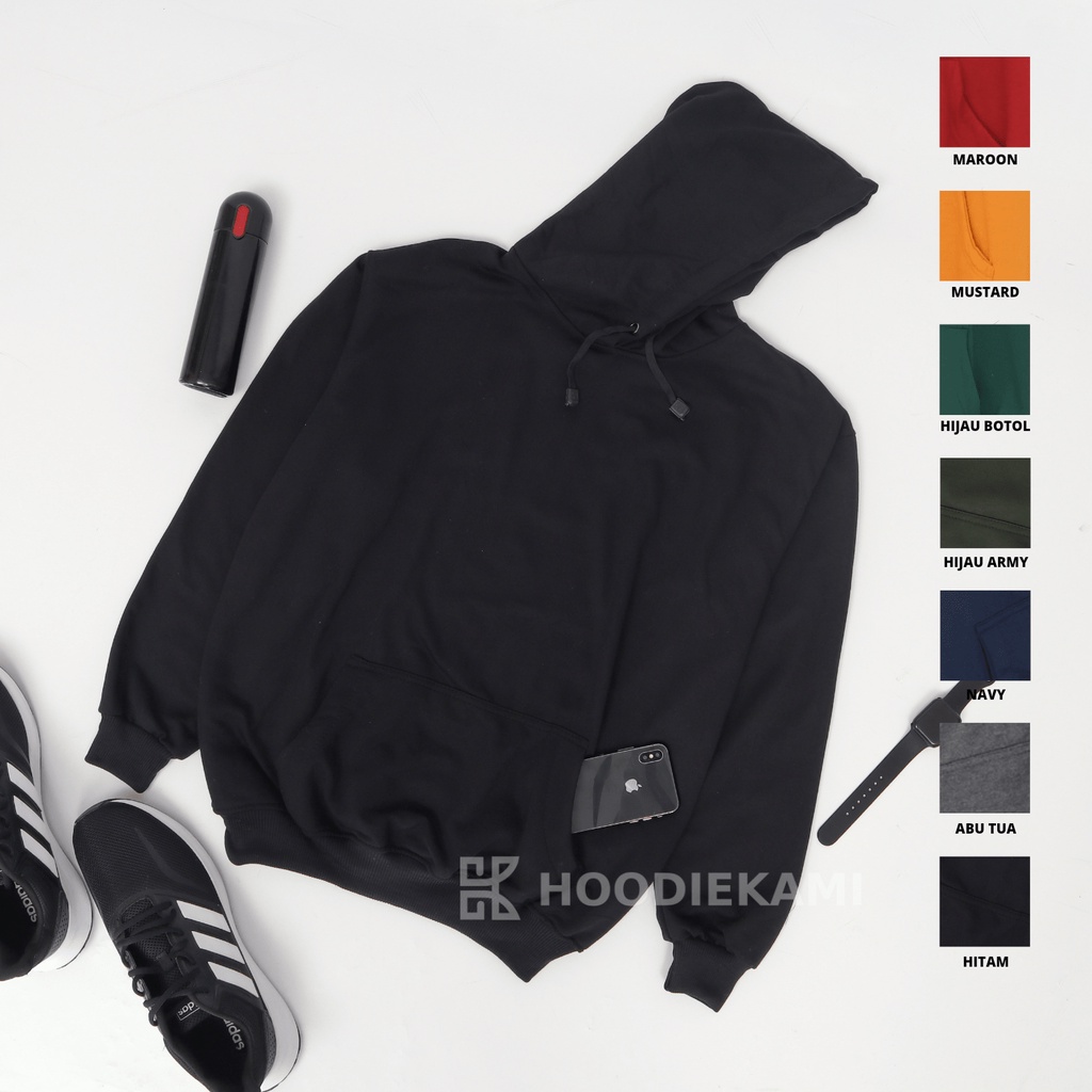 (BISA COD) PROMO HOODIE POLOS PRIA WANITA JUMPER FLEECE TERMURAH M-L-XL-HITAM