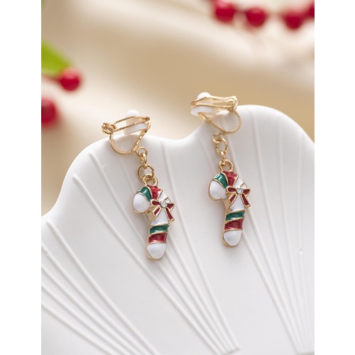 LRC Anting Jepit Fashion Christmas Snowman Bells Elk Gift Box Ear Clips Q33941