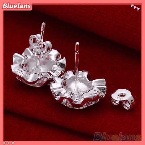 Bluelans Anting Tusuk Lapis Silver Desain Bunga Mawar Untuk Wanita