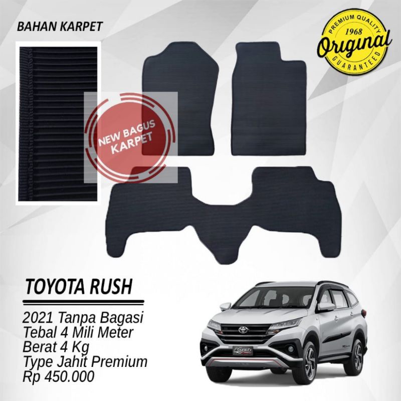 Karpet mobil Type jahit TOYOTA RUSH 2021 tanpa bagasi