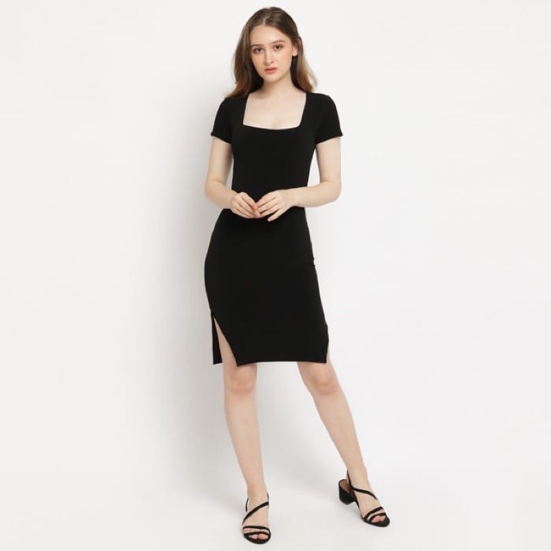 FC - Dress Jimin Crepe Premium Quality / Midi Dress Square Neck Dress Wanita