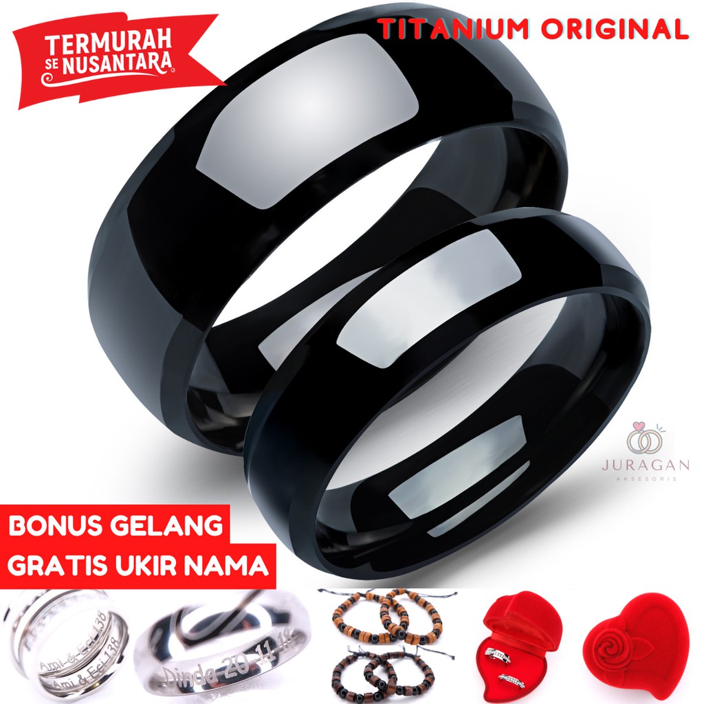 [HIGH QUALITY] Cincin Couple BUCIN R79 Titanium Ukir Nama + Box Cincin Beludru + BONUS Gelang Couple