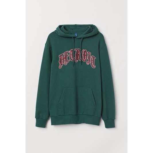 HnM Hoodie Pria Wanita Detroit Hijau Botol Cotton Fleece