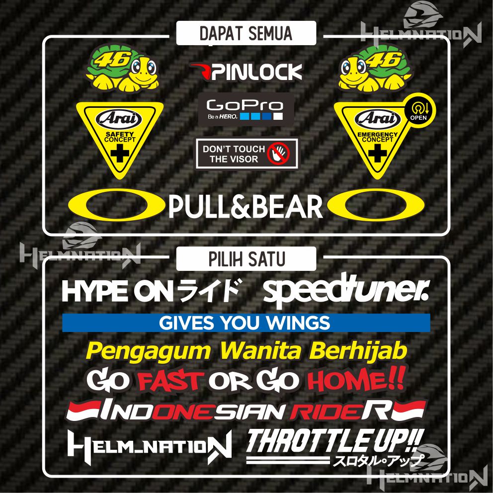 Value Set Paket Stiker Visor Helm Arai