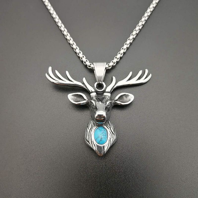Kalung Liontin Kepala Rusa Bahan Titanium Steel Gaya Vintage Untuk Pria