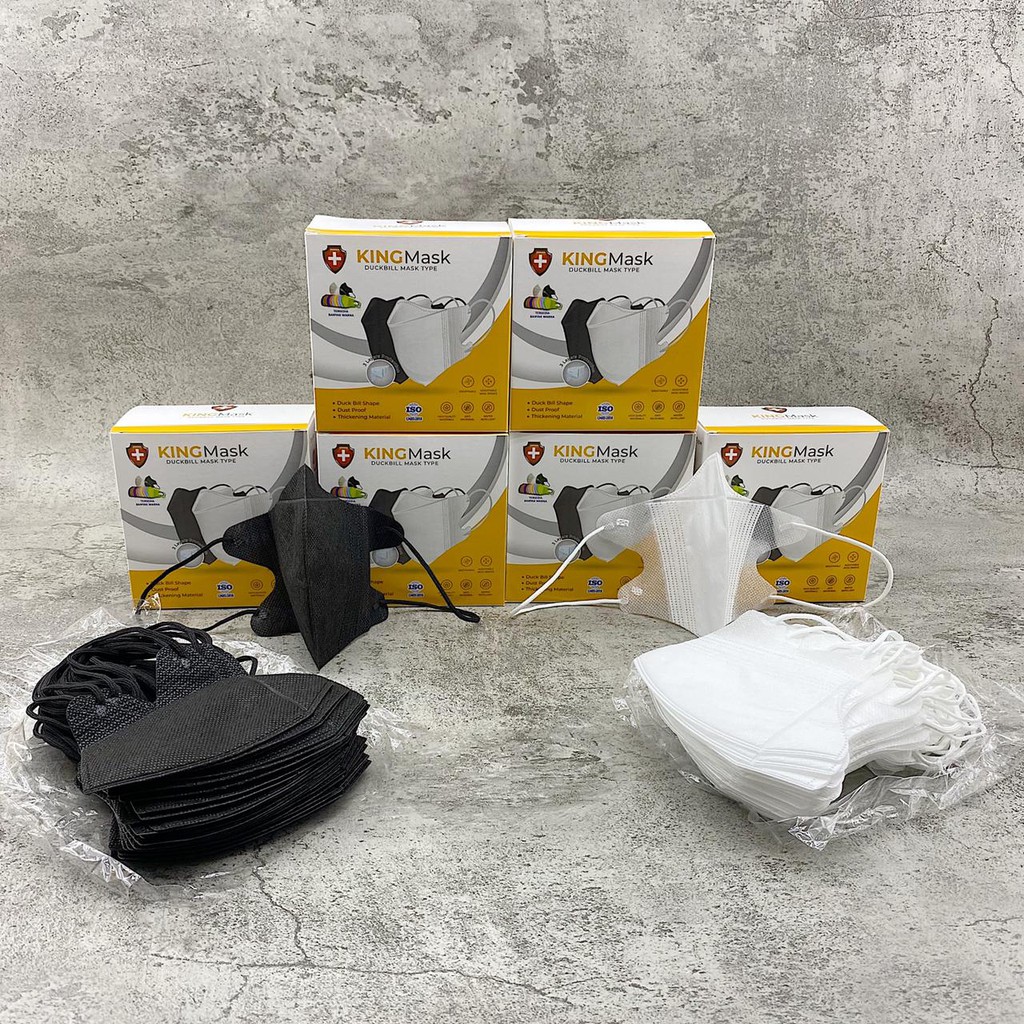 Masker Duckbill Garis Penutup King Mask 25 pcs 3 PLY Hitam Putih box (Kualitas Terbaik)