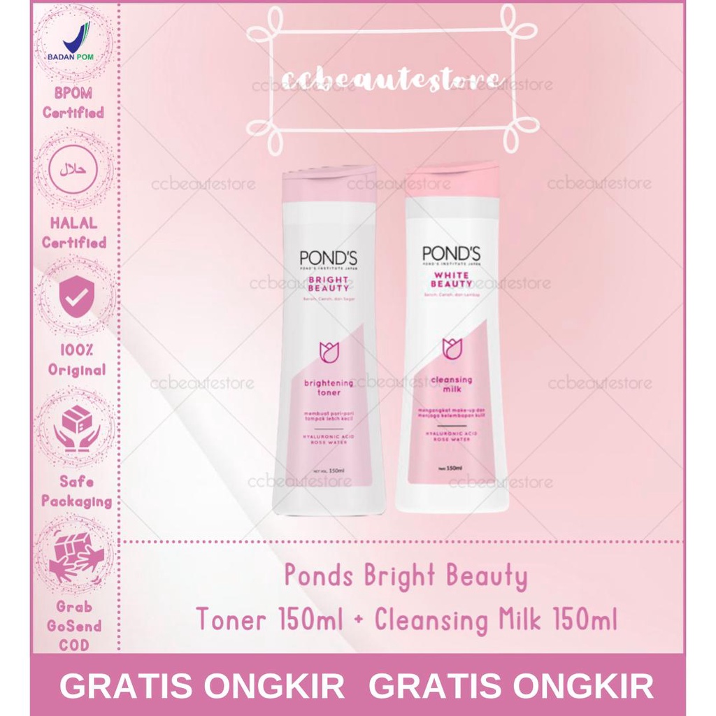 Paket Ponds White Beauty Toner Wajah Lightening Toner + Cleansing Milk 150ml / Ponds Bright Beauty