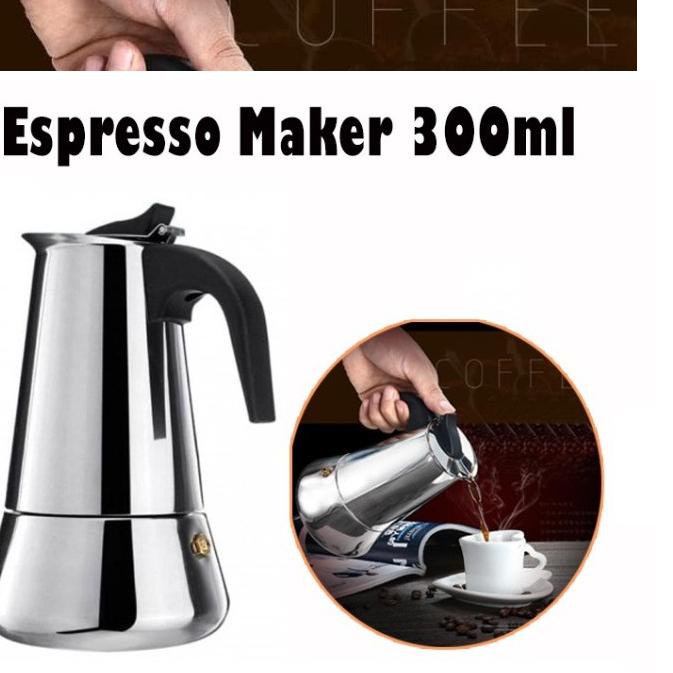 ✲ Teko Kopi Espresso ~ Coffee Maker Moka Pot Stainless ~ 6 Cup ➶