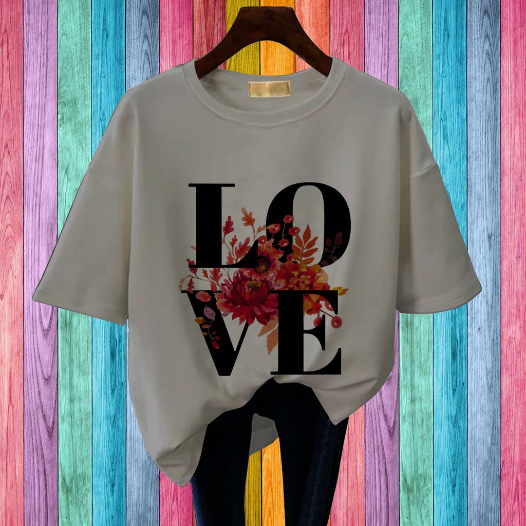 CALVIERO SHO - BAJU KAOS WANITA DEWASA PRINT LOVE FLOWERS CASUAL