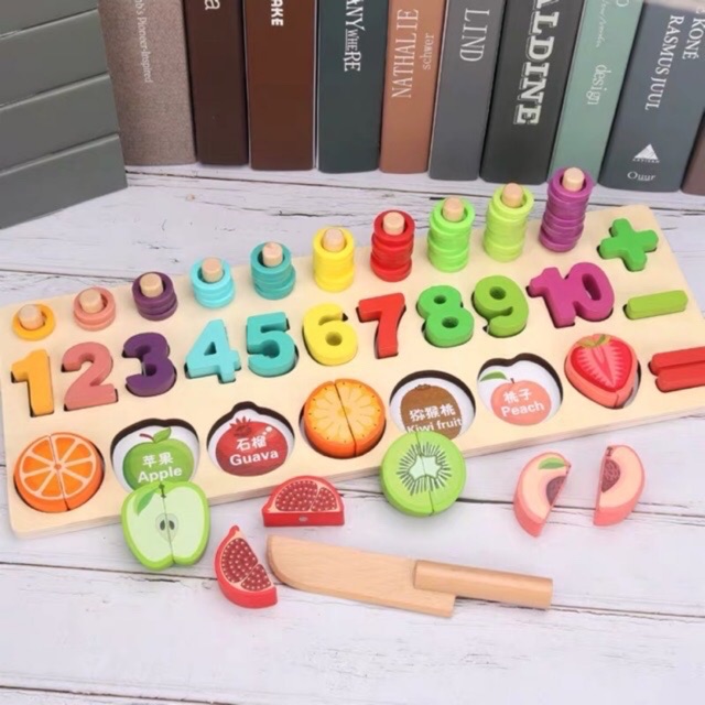 3 in 1 wooden counting and cutting toys - mainan edukasi anak - hadiah anak cewek cowok