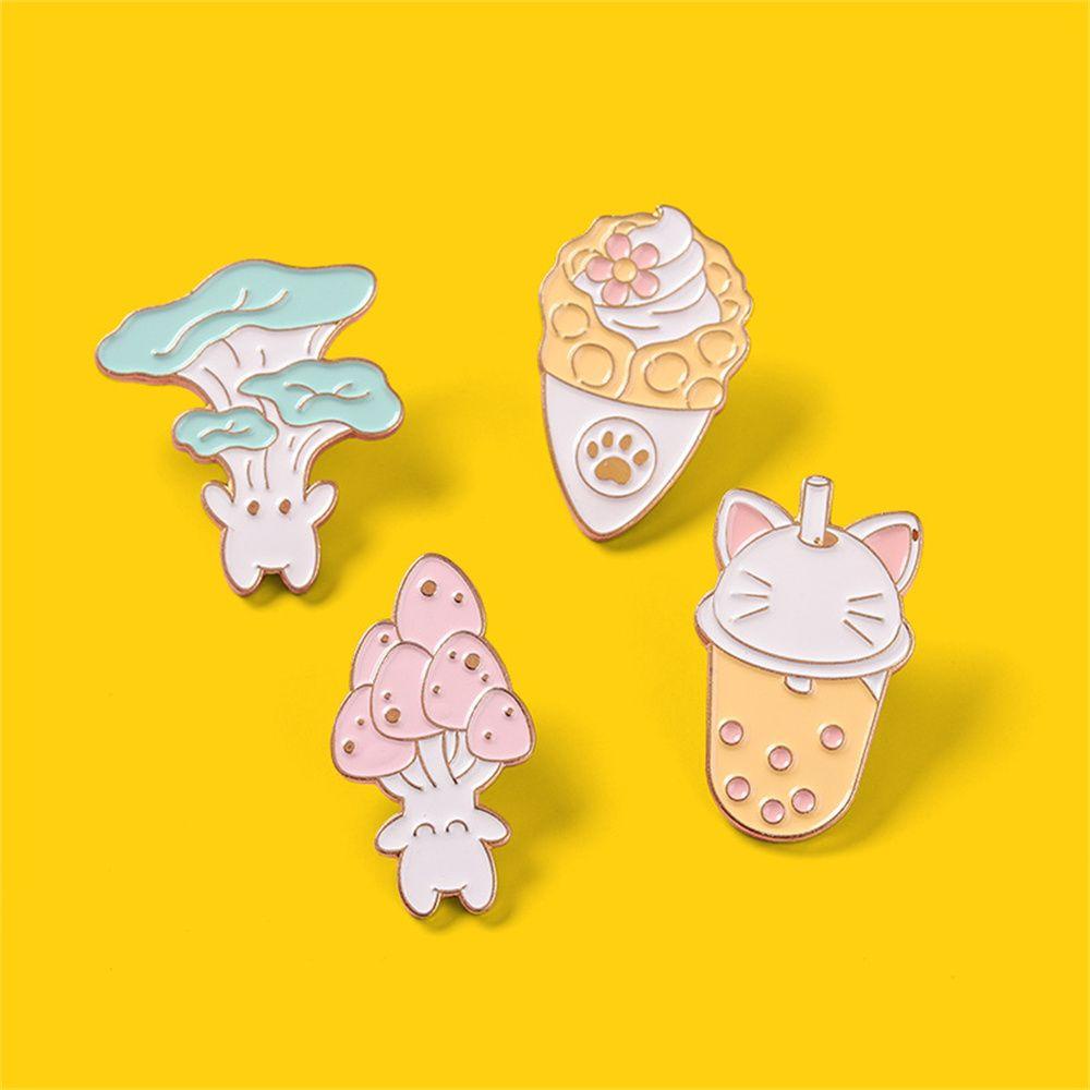 Solighter Enamel Pin Jaket Hadiah Perhiasan Es Krim Teh Kaki Kucing Lencana Makanan