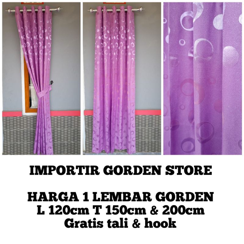 Gorden Minimalis / Hordeng Pintu / Tirai Jendela Minimalis / Gordeng Smokring / Gorden Ungu Murah