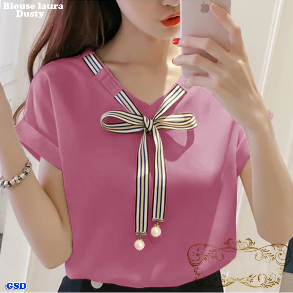 Blouse Laura/Baju atasan wanita lengan pendek/baju Casual Formal Kerja Kantor cewek Premium Murah