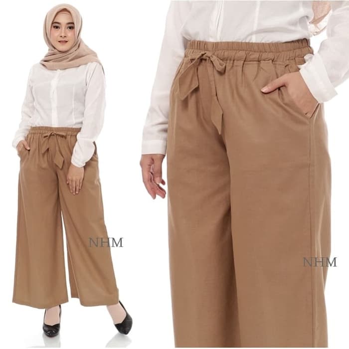 Celana kulot import Coullote  jumbo wanita pinggang karet jeans   Linen Milo U4P3 premium 7/8 FASHIO