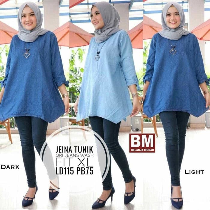 Baju Tunik Menyusui - Jenna Tunik Jeans Menyusui - Baju Menyusui Jeans