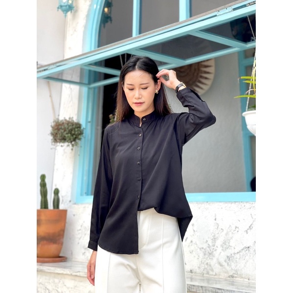 Kemeja Wanita Blouse Adem - Atasan Wanita Lengan Panjang 2282-Hitam