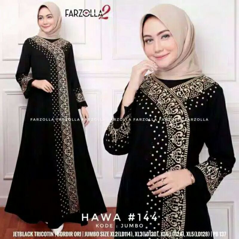 HAWA 144 BY FARZOLA2 / GAMIS ABAYA BAHAN JERSEY MIX CERUTY WARNA HITAM