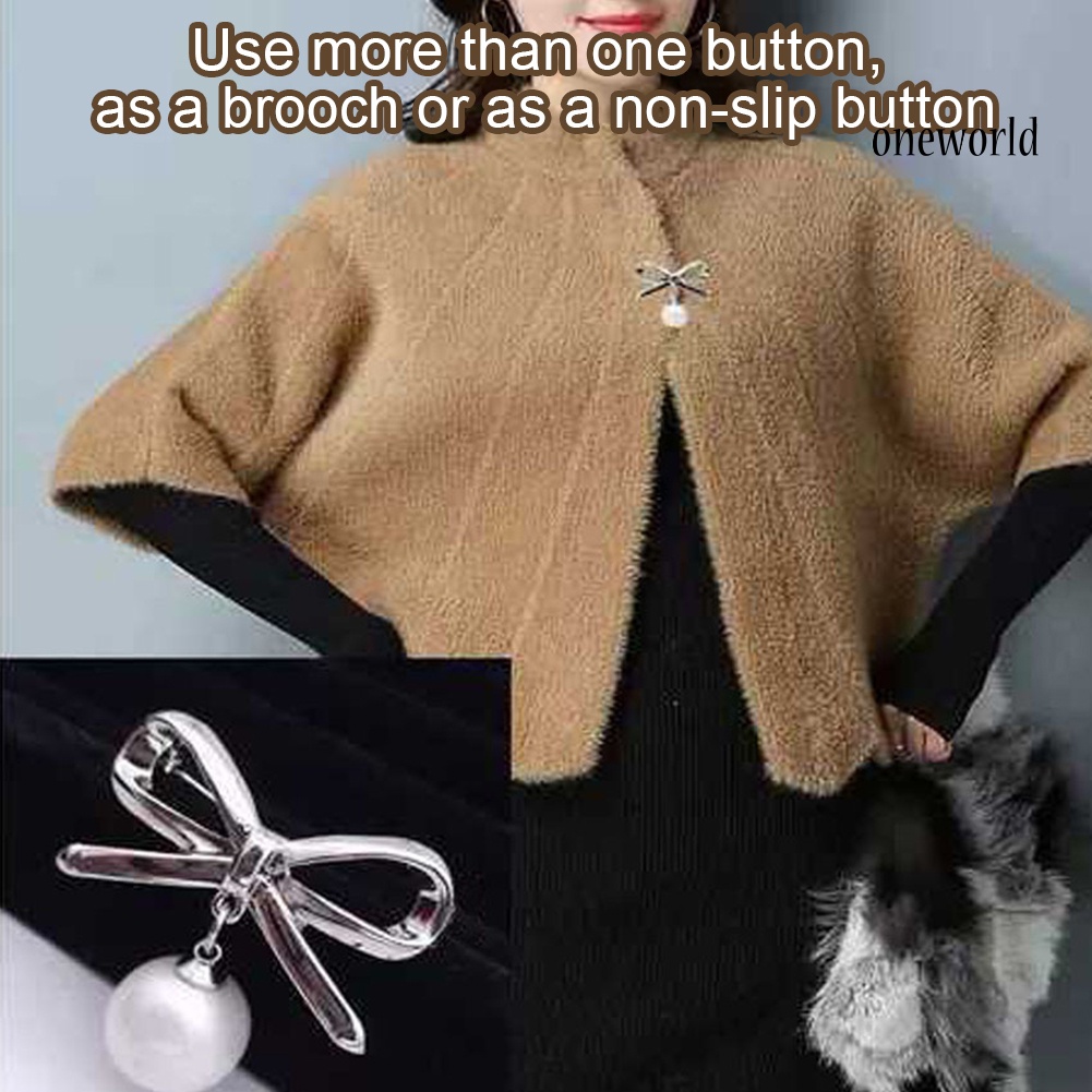 OW@ 2Pcs Women Lady Fashion Bowknot Big Faux Pearl Alloy Brooch Pins Jewelry Gift