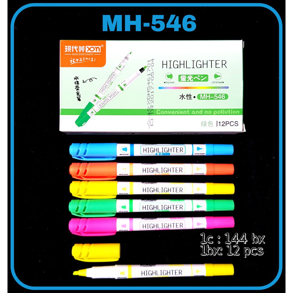 

Highlighter Pen XDM MH-546 / Fluorescent Pen / Twin Head Stabilo Dual Tip 2 Mata (Tebal dan Tipis)/ 2 warna
