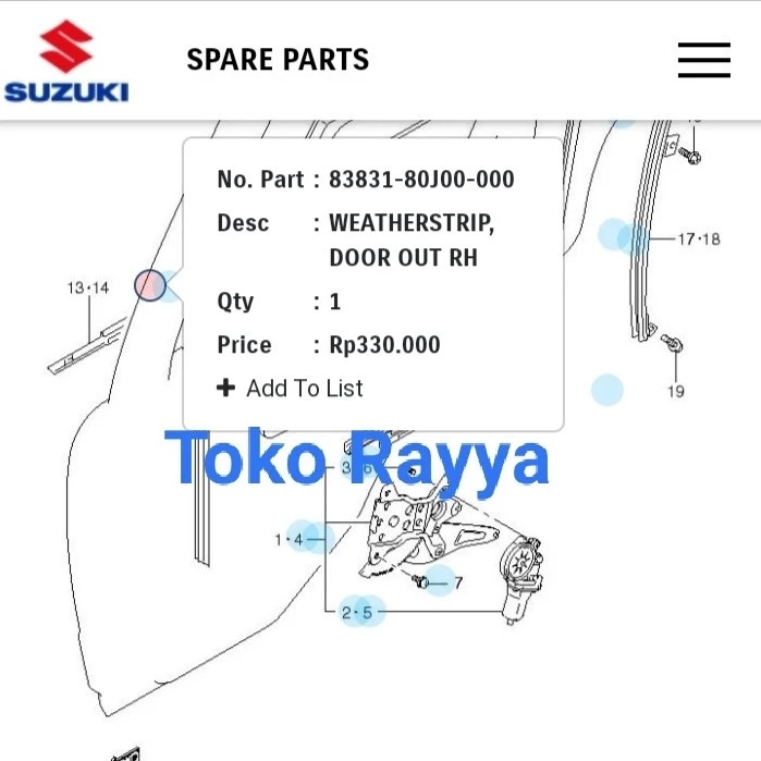 PELIPIT LUAR SX4 BELAKANG KANAN / WEATHERSTRIP REAR DOOR OUT ORI SGP